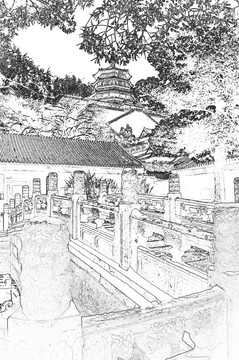 電腦繪畫 頤和園古建筑 庭院