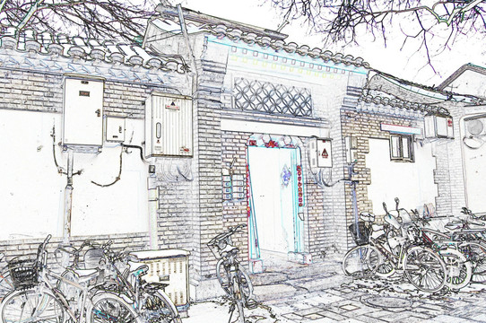 電腦繪畫 老北京民居