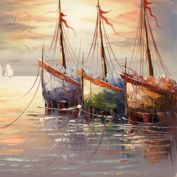 帆船画 地中海 风景画