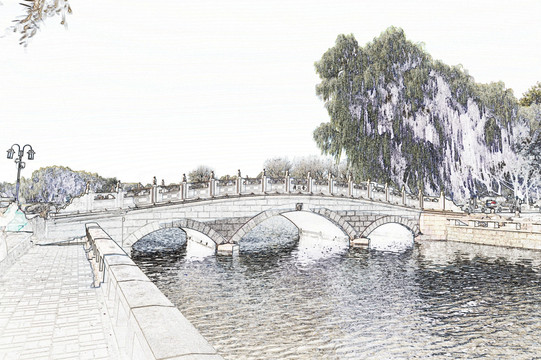 电脑绘画 北京什刹海金锭桥
