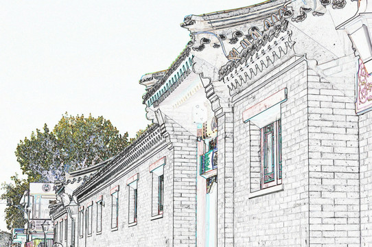 電腦繪畫 老北京民居