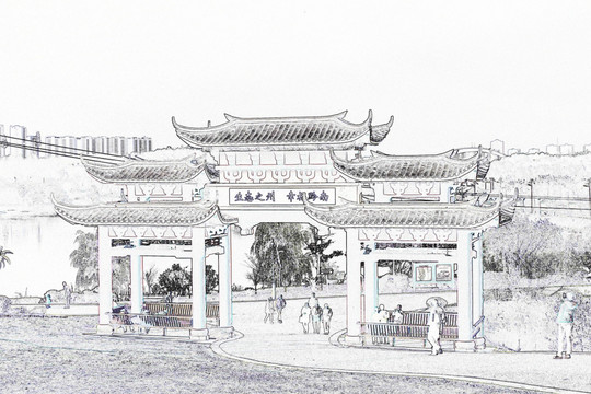 電腦繪畫 侗族建筑 迎賓門