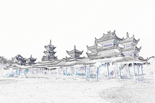 電腦繪畫 風(fēng)雨橋