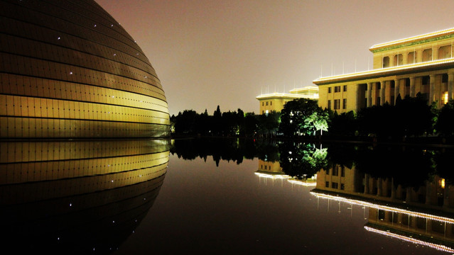 人民大会堂和国家大剧院夜景