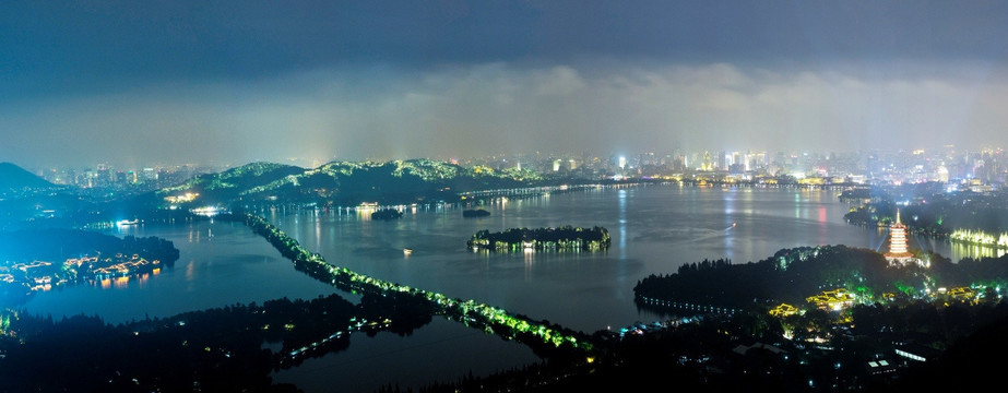 西湖全景夜景