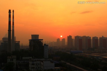 夕阳 城市 电厂