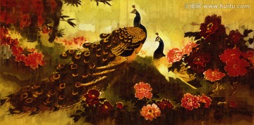 裝飾畫 牡丹 孔雀