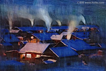 電腦油畫 雪鄉(xiāng)夜色美