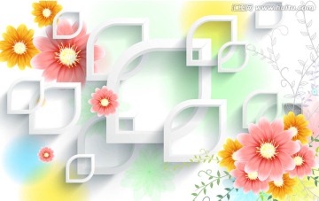 3D壁畫 3D背景墻 花卉
