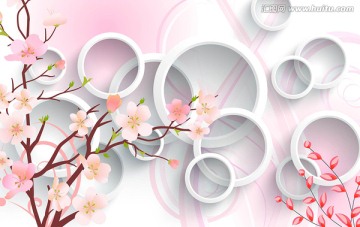 3D桃花壁畫 背景墻