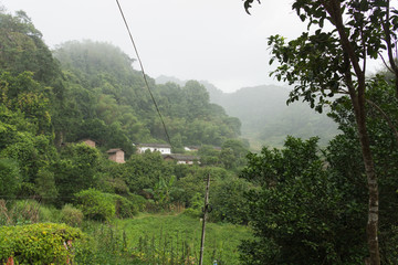 雨中山林村庄景观