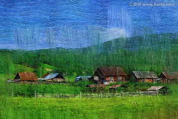 電腦油畫 山村印象