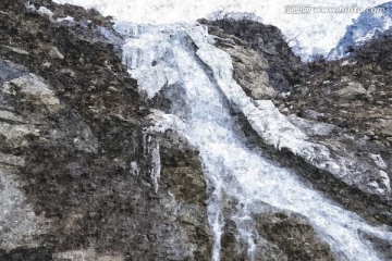 瀑布油畫