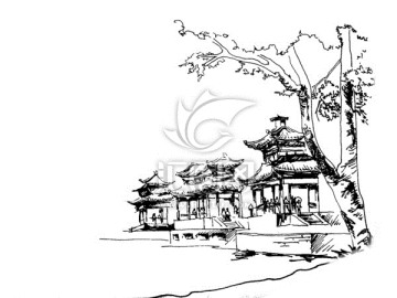 古代手繪速寫(xiě)建筑