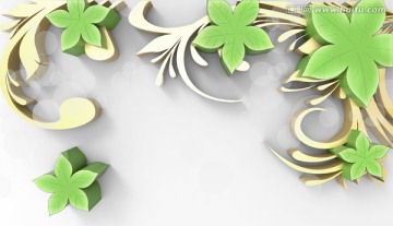 簡(jiǎn)約3D浮雕壁畫 綠花藤