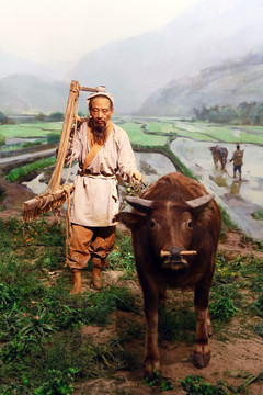 古代农民耕田场景复原