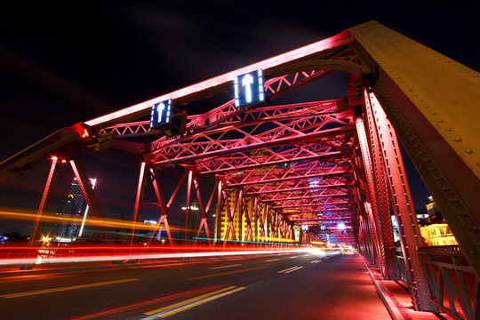 上海外白渡桥道路夜景