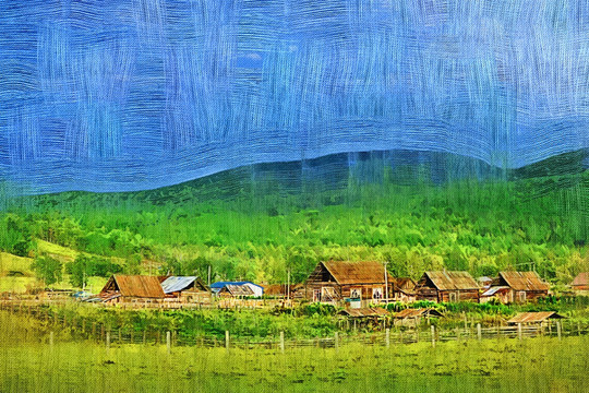 電腦油畫 山村