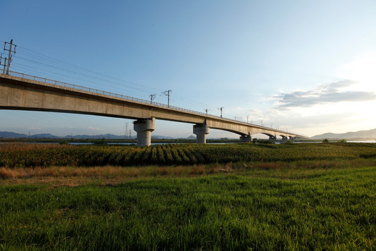 高铁 动车 夕阳下的高铁