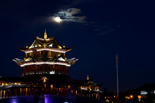 月亮 中秋节 夜景 古建筑