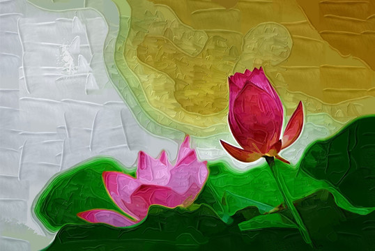荷花 抽象油畫(huà) 