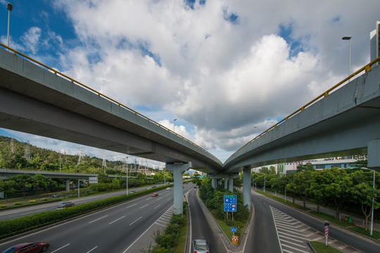 深圳北环大道 立交桥 蓝天白云