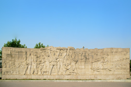 平津战役纪念馆 花岗岩浮雕墙