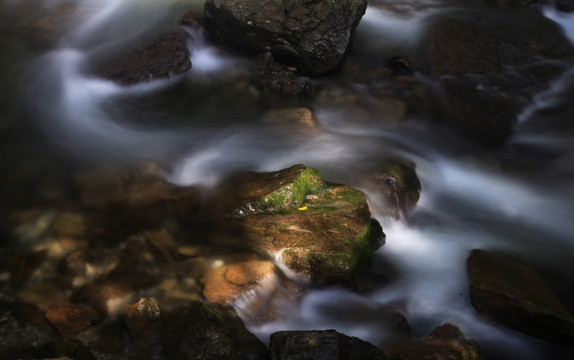 流水 溪流 小河 河流 苔藓