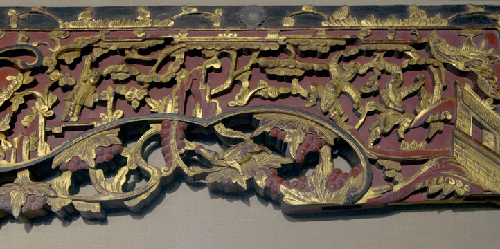 金漆木雕人物故事纹床楣