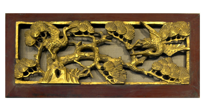 金漆木雕松鹤纹饰板