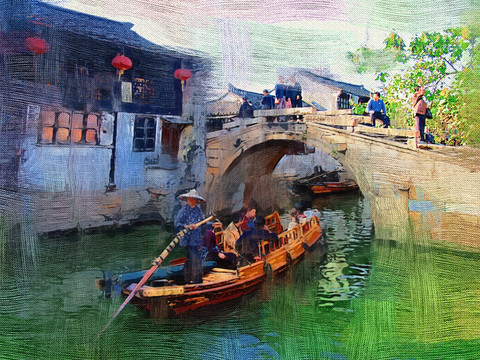 電腦油畫 江南水鄉(xiāng)