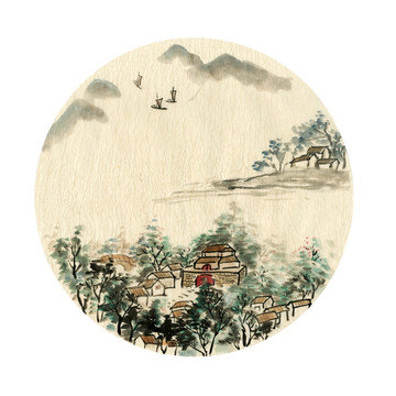 烟雨乡村 装饰画 水墨画