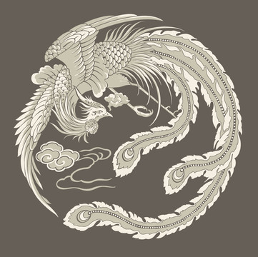 中國鳳凰圖案花紋（分層）