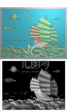 一帆風(fēng)順精雕圖灰度圖