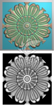 雏菊图案精雕图灰度图