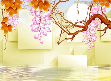 3D浮雕壁畫 紫藤花開(kāi)