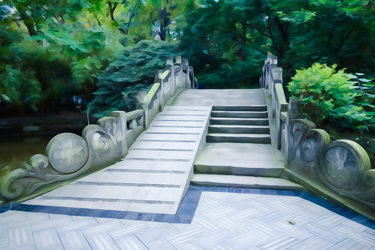 水彩 白石橋