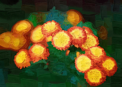 秋菊 花卉油畫 裝飾畫 無框畫