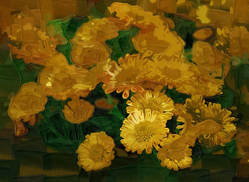 秋菊 花卉油畫 裝飾畫 無框畫