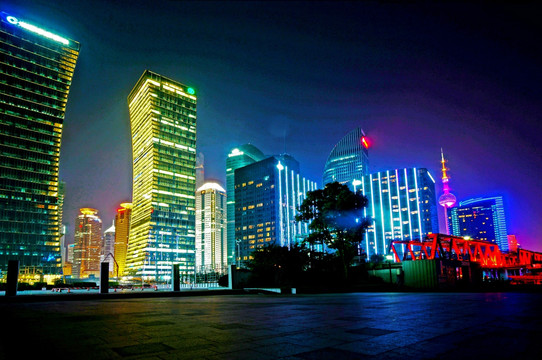 上海陆家嘴高层建筑群夜景