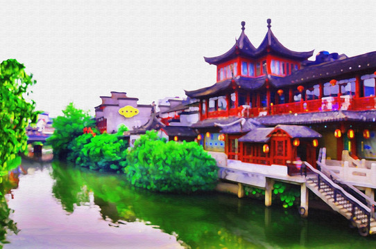 江南水鄉(xiāng)油畫