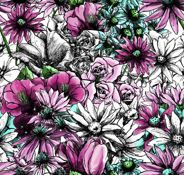 手绘素描花卉 有图层