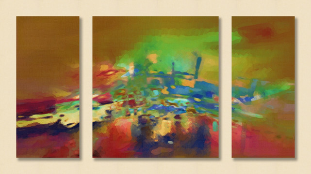 抽象油画 抽象 三联画