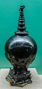 唐代黑釉塔式盖罐 耀州窑瓷器