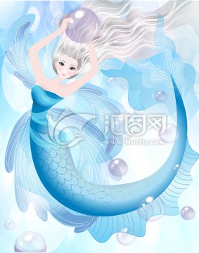 唯美藍色美人魚插畫封面圖片