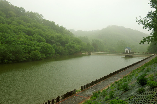 雨季山谷池塘