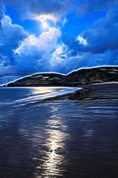 抽象艺术画 海滩月夜