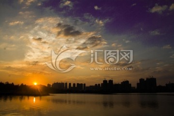 长沙梅溪湖公园夕阳日落