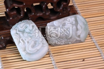 龍鳳對玉牌 青玉 玉龍 玉鳳