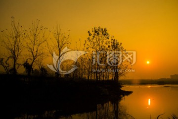 望城大泽湖湿地夕阳日落